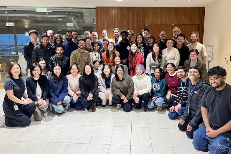 Everyone from the Parasitology Lab – a very large group of diverse people – posing together
